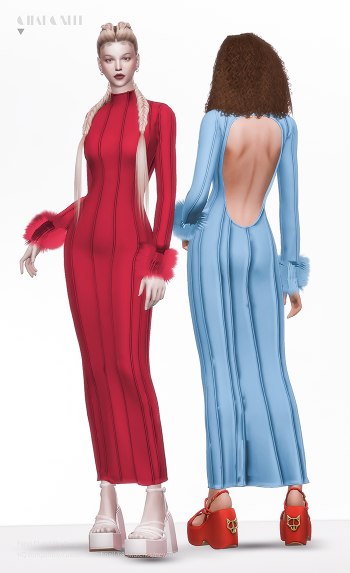 Платье - Fanci Club Silky Dress для Симс 4. Скачать мод