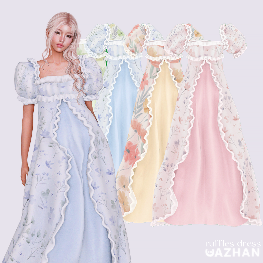 Платье - RUFFLES DRESS для Симс 4. Скачать мод