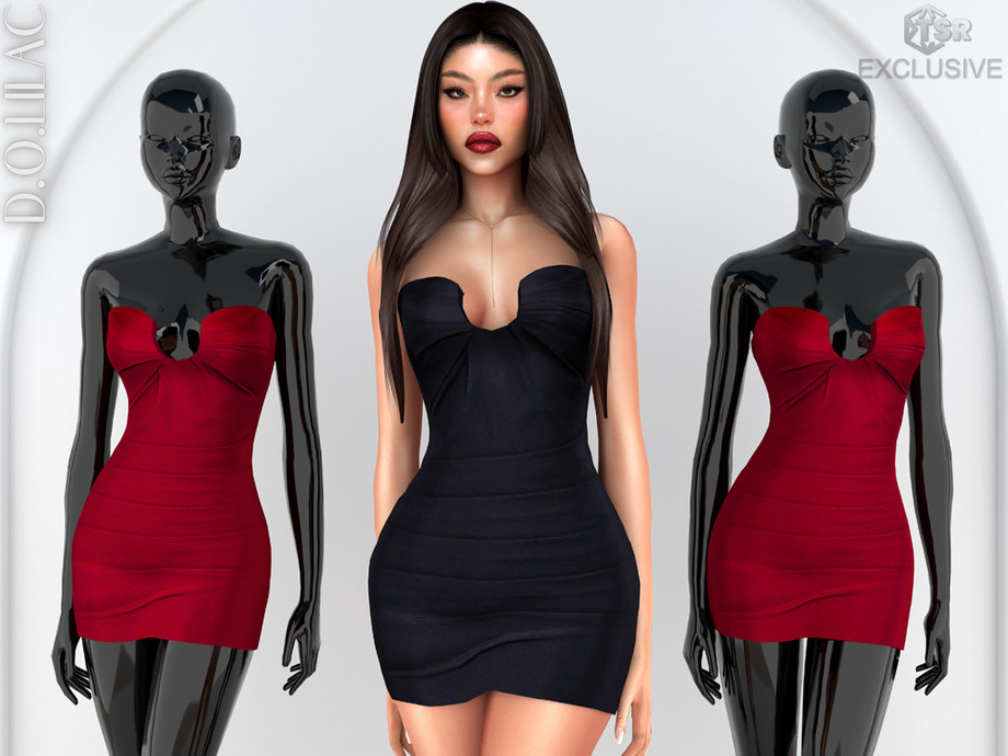 Платье - Strapless Mini Dress  для Симс 4. Скачать мод