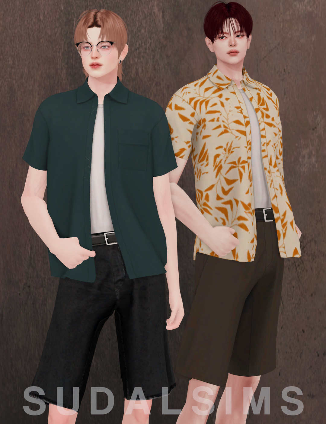 Рубашка и шорты - Open shirt & T- shirt + Belt pant set для Симс 4. Скачать мод