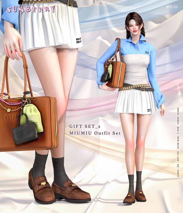 Сет женской одежды - MIUMIU Dress & Shoes & Bag 2 для Симс 4. Скачать мод