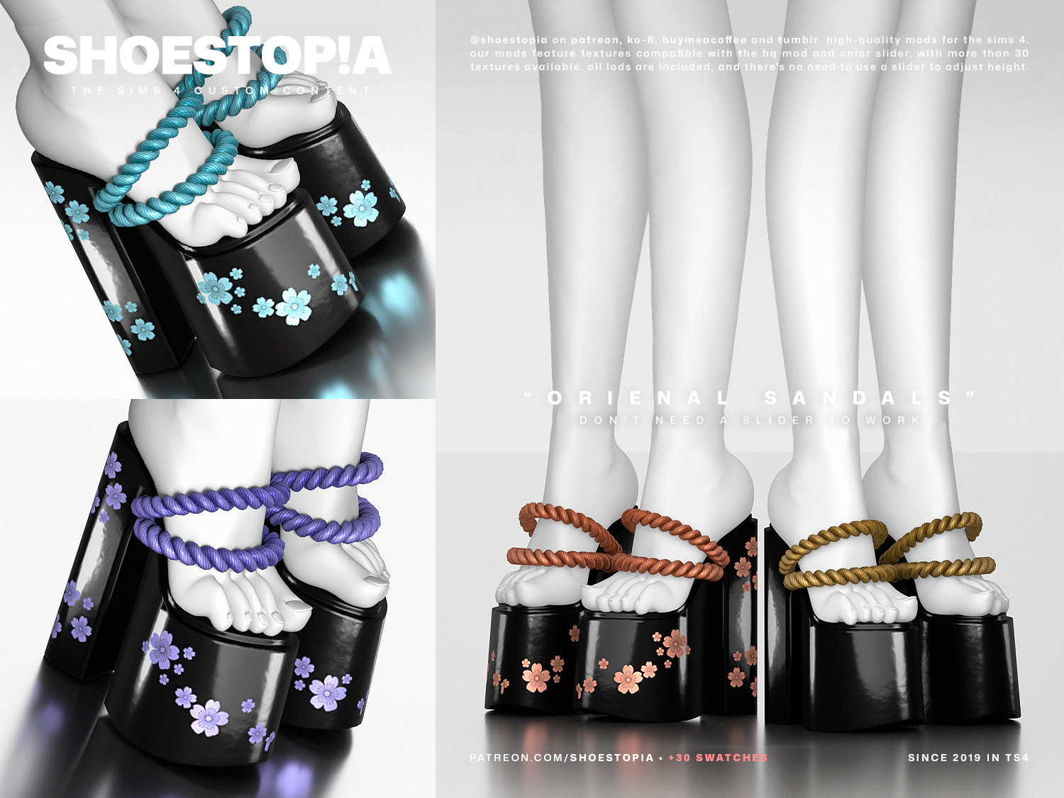 Shoestopia - Oriental Sandals для Симс 4. Скачать мод