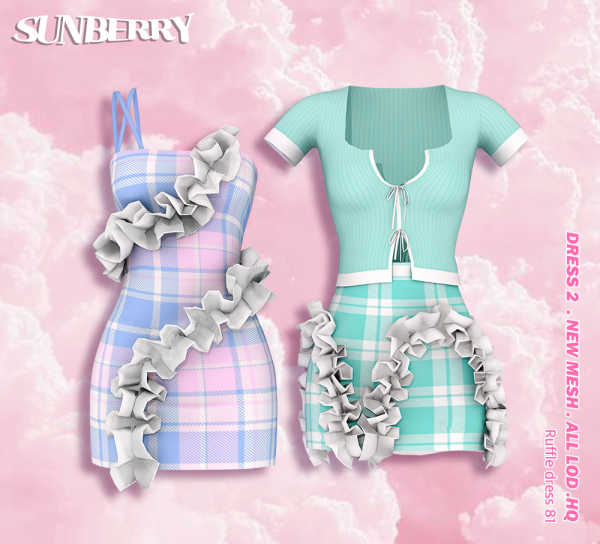 Sunberry - Deleted Gift Set - Ruffle Dress для Симс 4. Скачать мод
