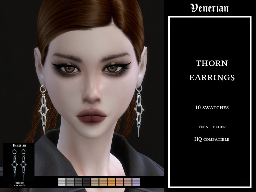 Thorn Earrings by Venerian, серьги для Симс 4. Скачать мод