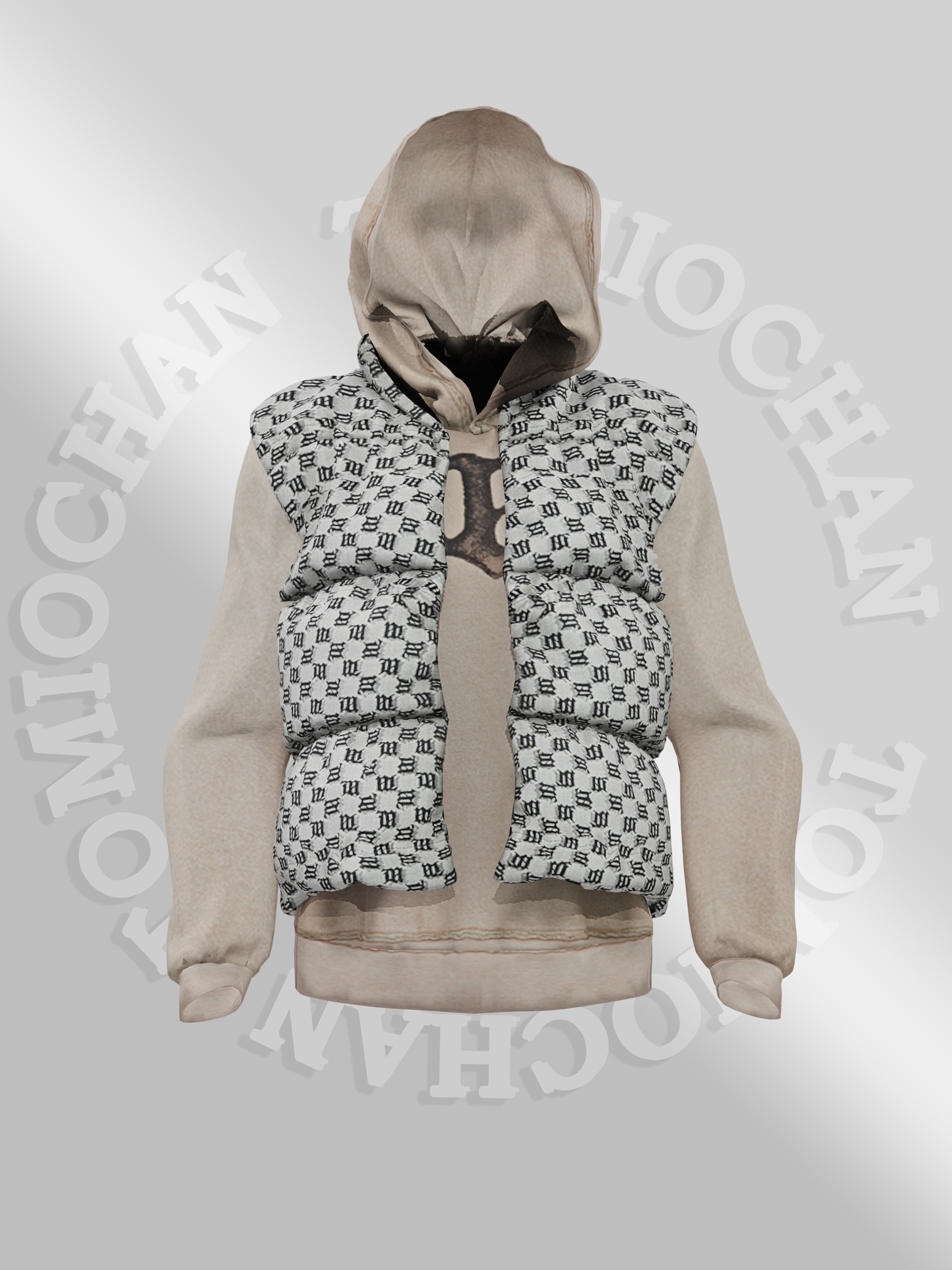 Tomiochan - худи с теплой жилеткой 'MISBHV' Jacquard Monogram  для Симс 4. Скачать мод