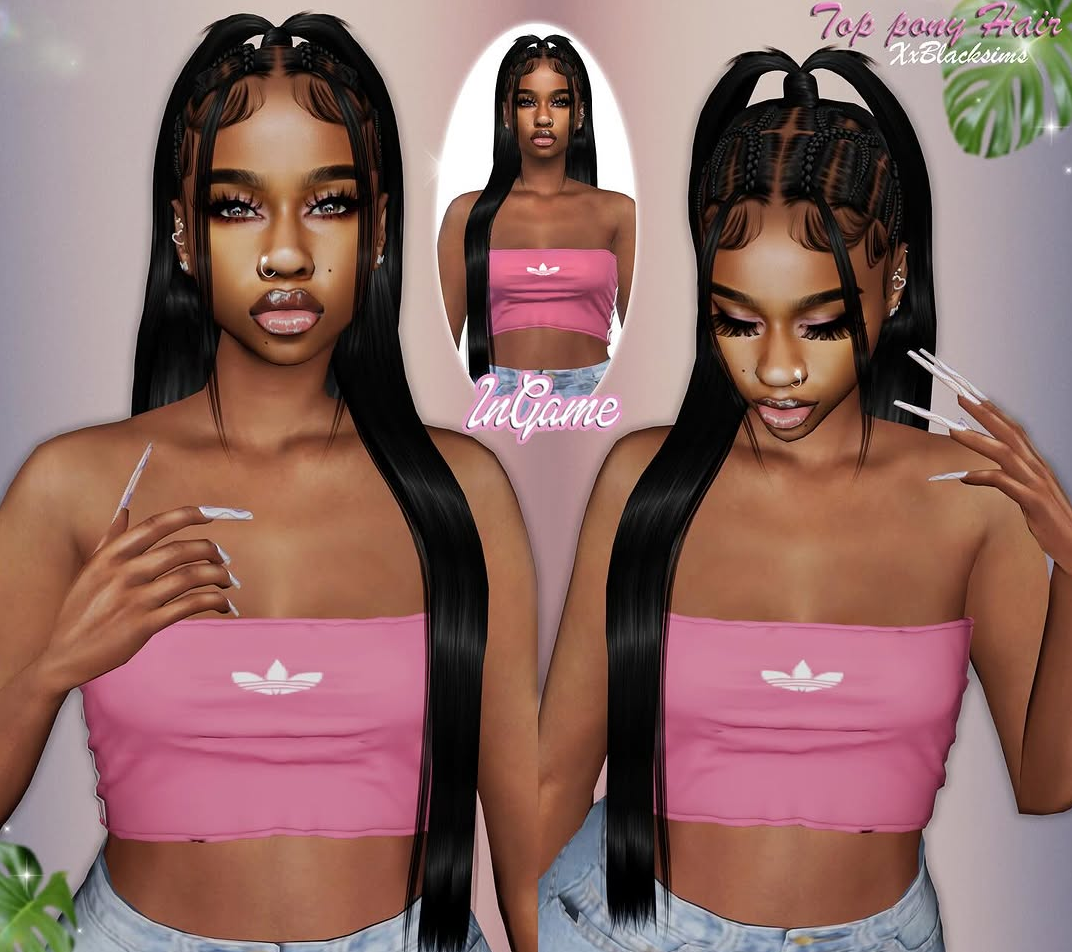 XxBlacksims - Top Pony Braided Hair для Симс 4. Скачать мод