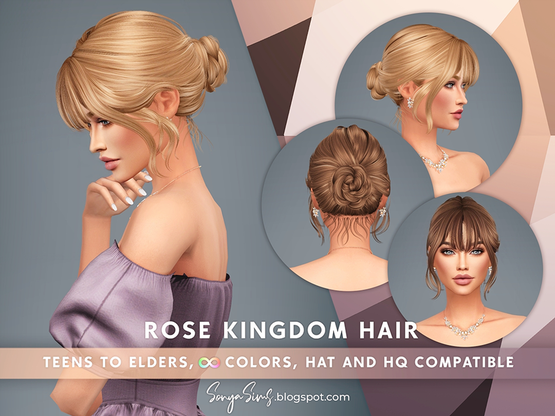 Женская прическа - Rose Kingdom Hair (With Bangs) для Симс 4. Скачать мод
