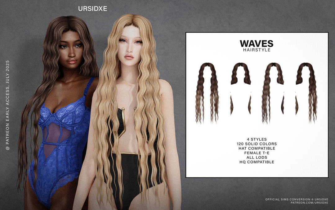 Женская прическа - Waves Hairstyle (V1, V2) для Симс 4. Скачать мод