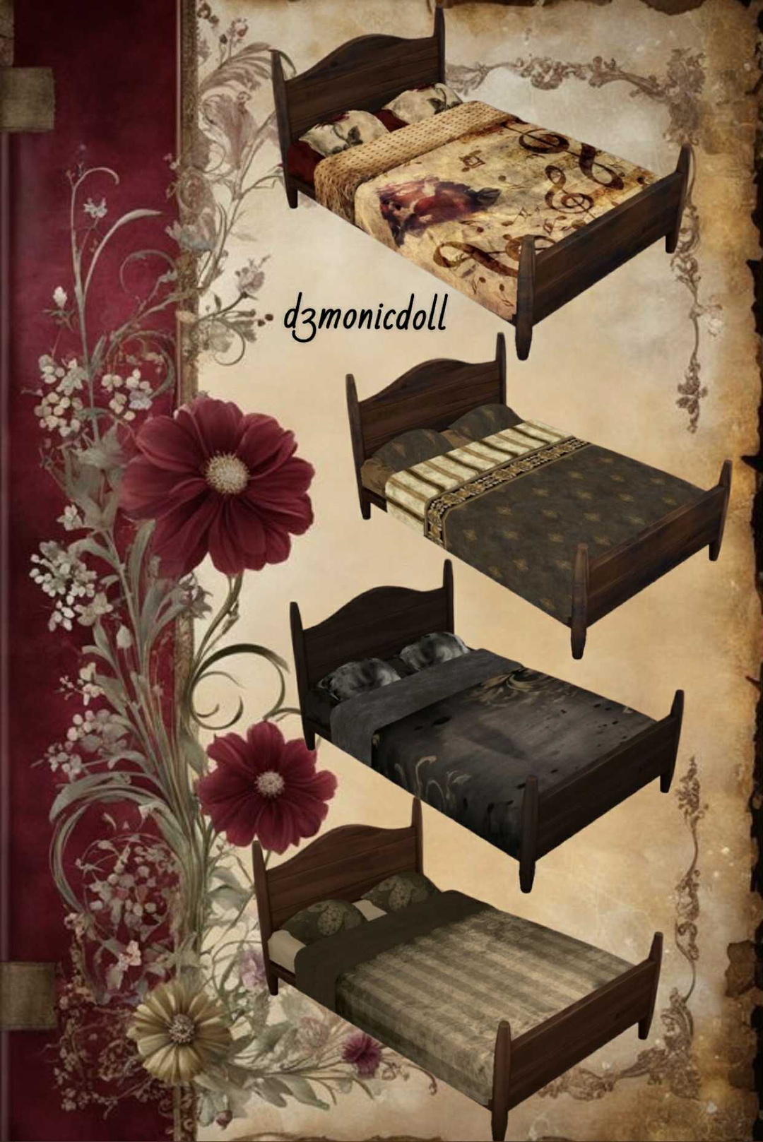 Bed set by @d3monicdoll для Симс 4. Скачать мод