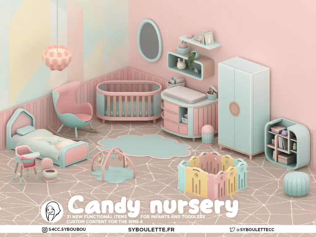 🩷🩵💙Candy nursery - Syboulette🩵💙🩷 для Симс 4. Скачать мод