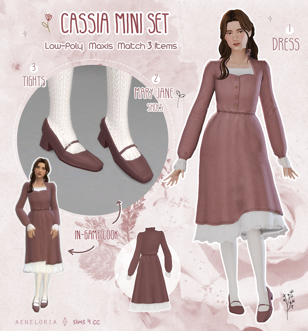 CASSIA MINI SET ♡ dress, shoes, tights для Симс 4. Скачать мод