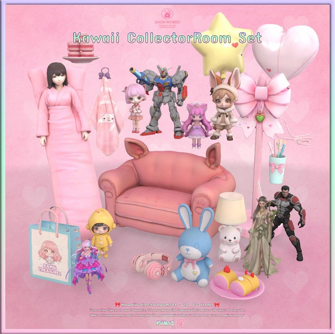 DaonWorks - Kawaii Collector Room Set  для Симс 4. Скачать мод
