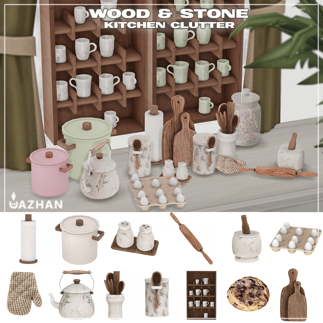 Декоративные предметы для кухни - WOOD & STONE для Симс 4. Скачать мод