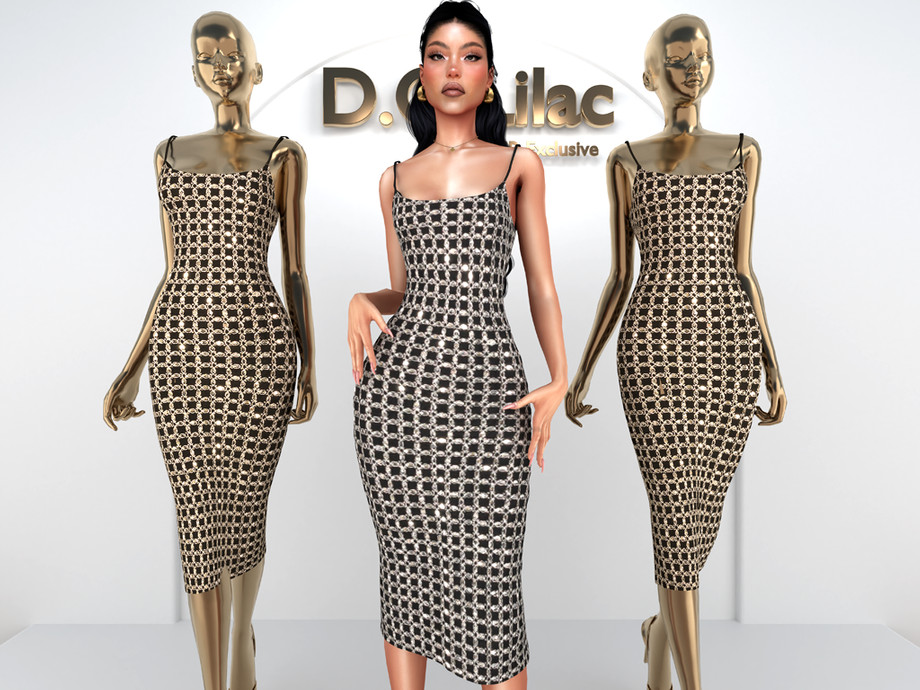 D.O.Lilac - Beaded Maxi Slip Dress DO2012 для Симс 4. Скачать мод