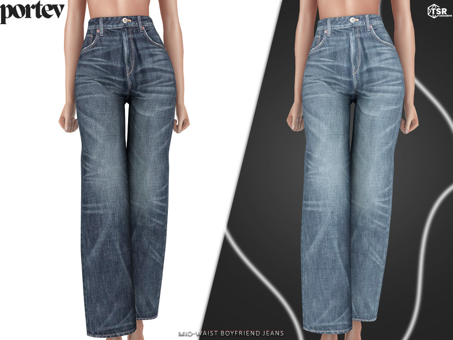 Джинсы - Mid-Waist Boyfriend Jeans для Симс 4. Скачать мод