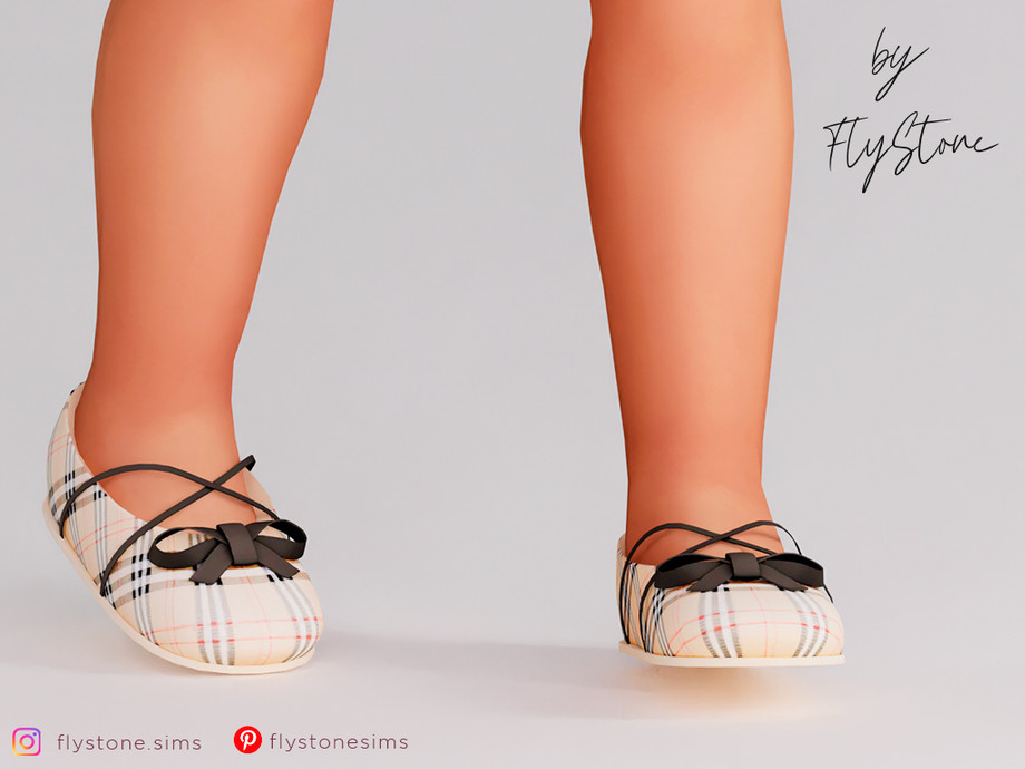 FlyStone - Toddler Tartan Textured Ballet Flats With Bow для Симс 4. Скачать мод