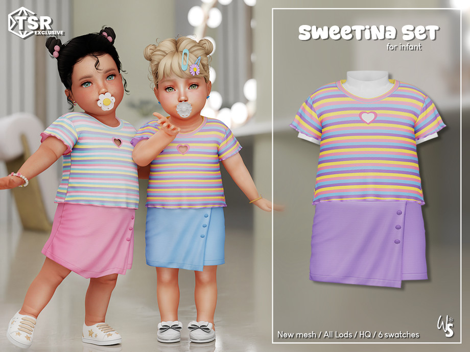 Футболка и юбка для младенцев - Sweetina Clothing Set for infant для Симс 4. Скачать мод