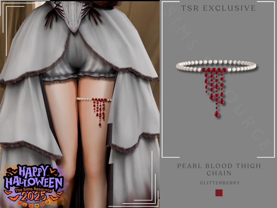 Glitterberryfly - Halloween - Pearl Blood Thigh Chain для Симс 4. Скачать мод