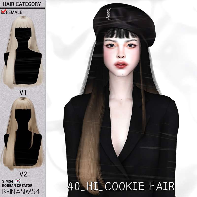 HAIR 40_HI COOKIE by Reina V1+V2 для Симс 4. Скачать мод