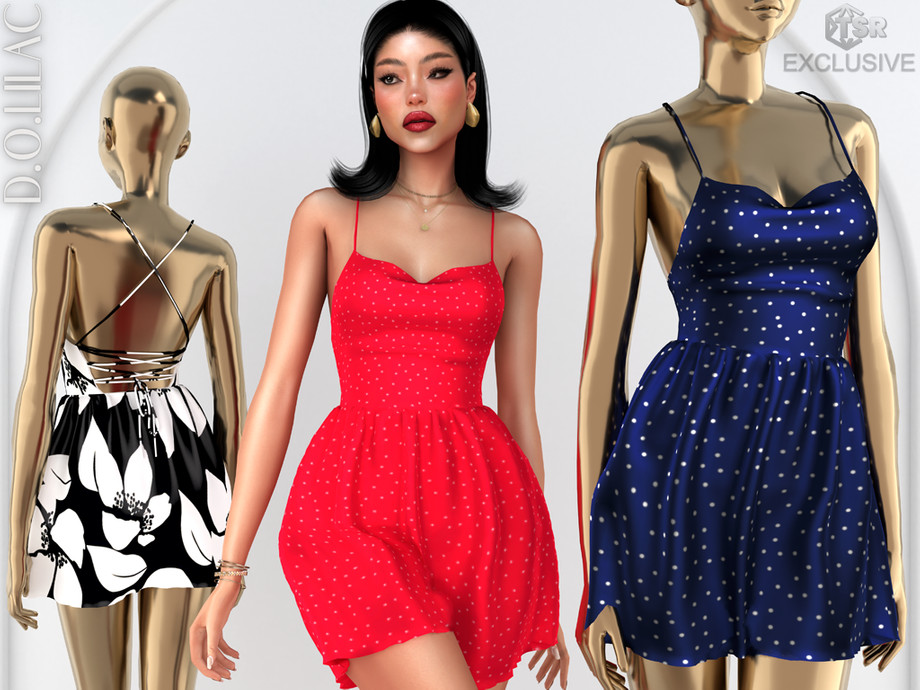 ♥️Платье - Tie Back Pattern Silk Dress для Симс 4. Скачать мод