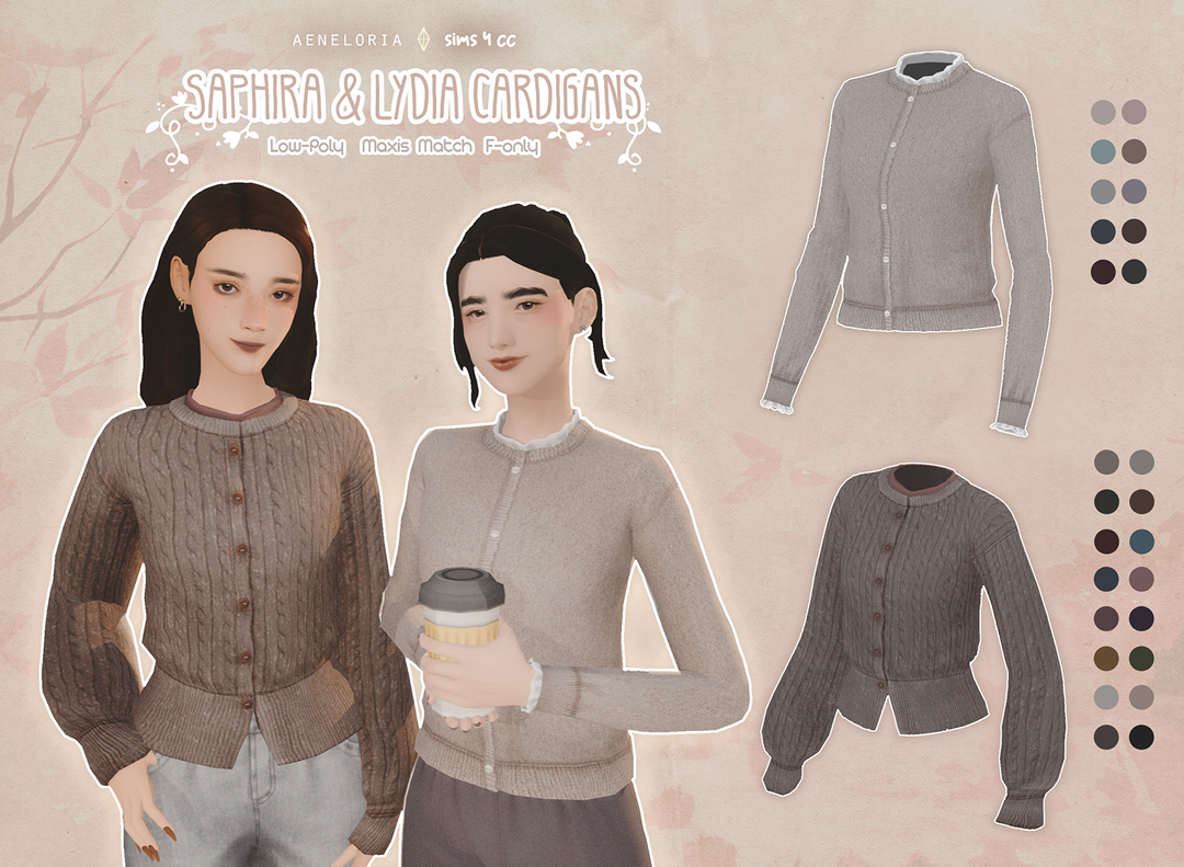 🍂Кардиганы - SAPHIRA & LYDIA CARDIGANS для Симс 4. Скачать мод