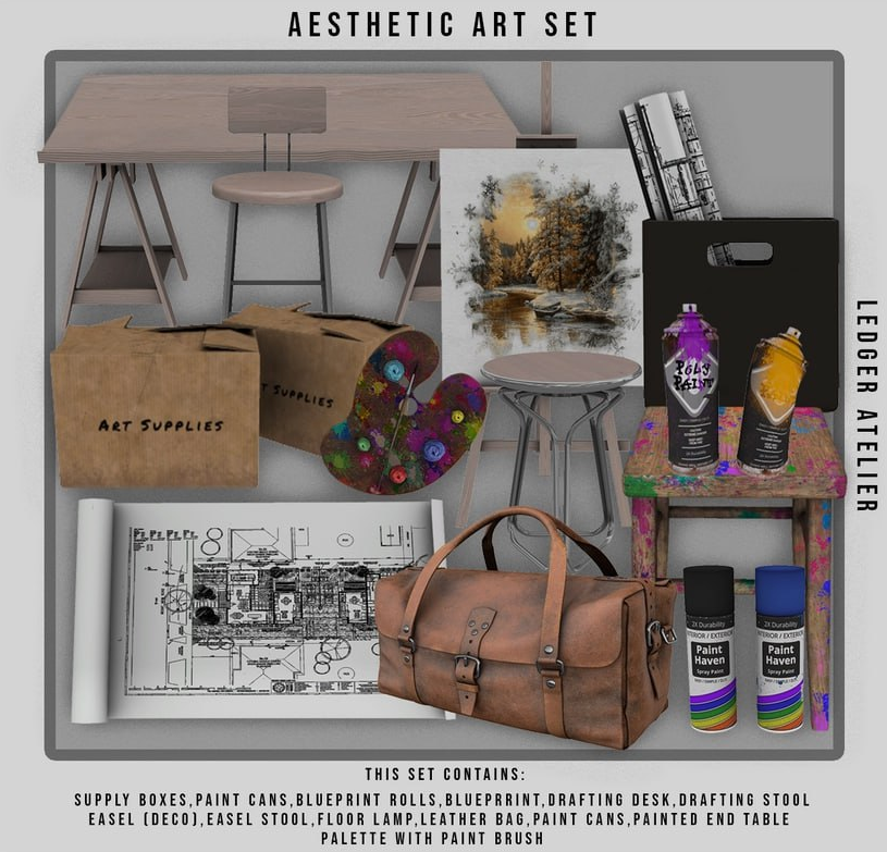 Ledger Atelier - Aesthetic Art Set для Симс 4. Скачать мод