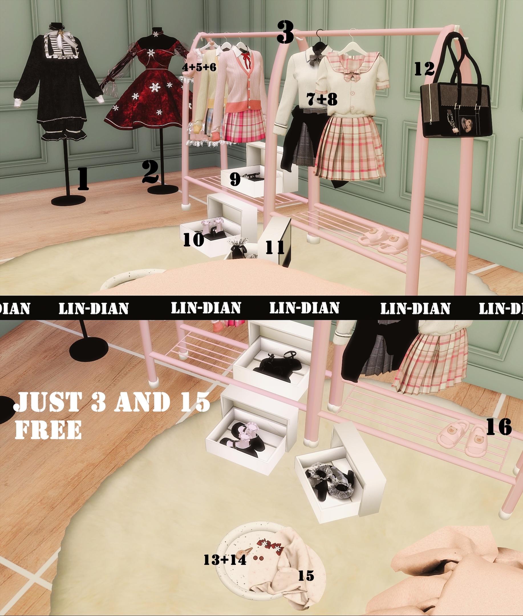 🛍️LIN-DIAN -  Пак предметов для бутика с одеждой для Симс 4. Скачать мод