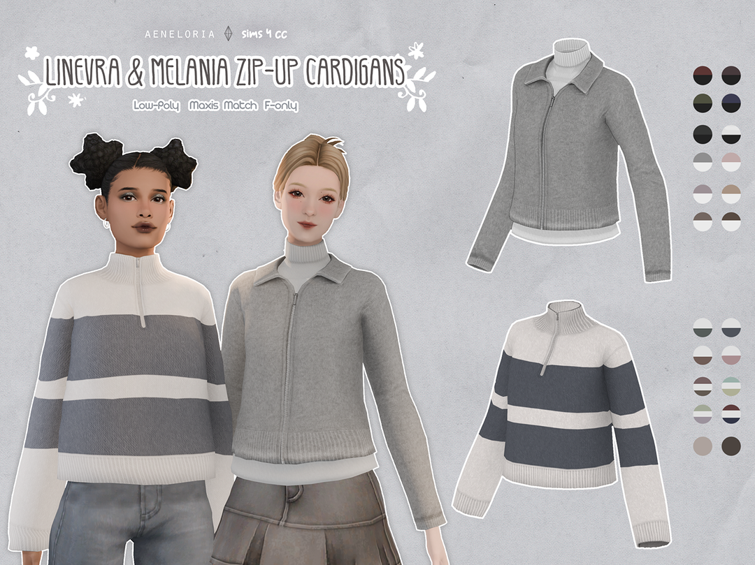 LINEVRA & MELANIA ZIP-UP CARDIGANS для Симс 4. Скачать мод