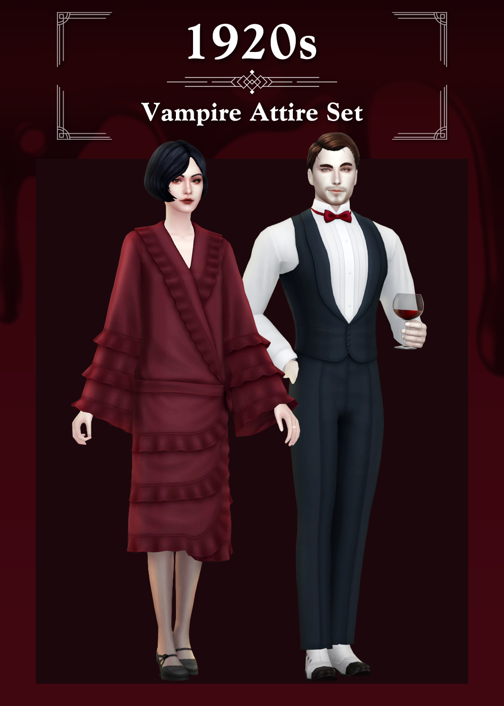 🎃[Lonelyboy] TS4 1920s Vampire Attire Set🎃 для Симс 4. Скачать мод