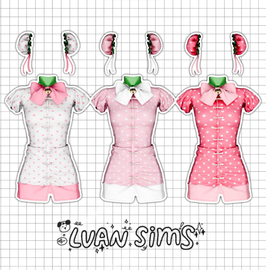 LVAN - Strawberry Dress (Mid-Autumn Festival Gifts) A31, A32 для Симс 4. Скачать мод