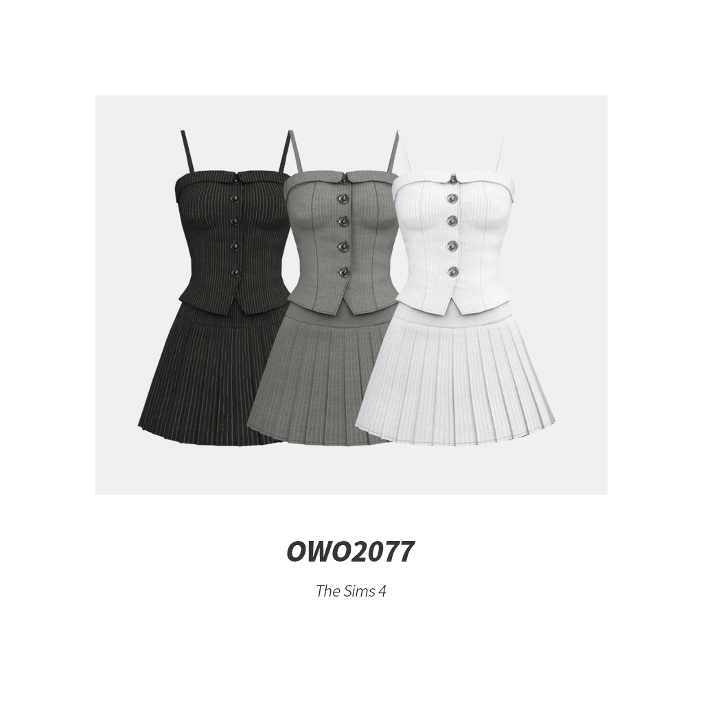 OWO2077 - Pinstripe Pleated Dress для Симс 4. Скачать мод