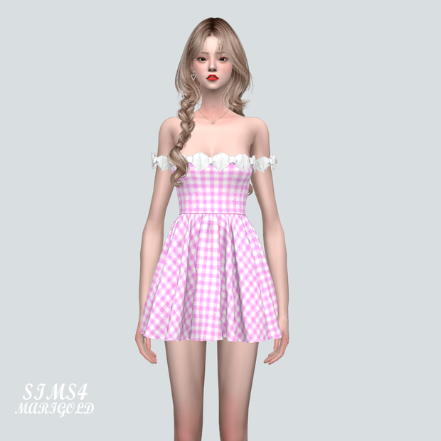 Платье - 2 Ribbon Flare Mini Dres для Симс 4. Скачать мод