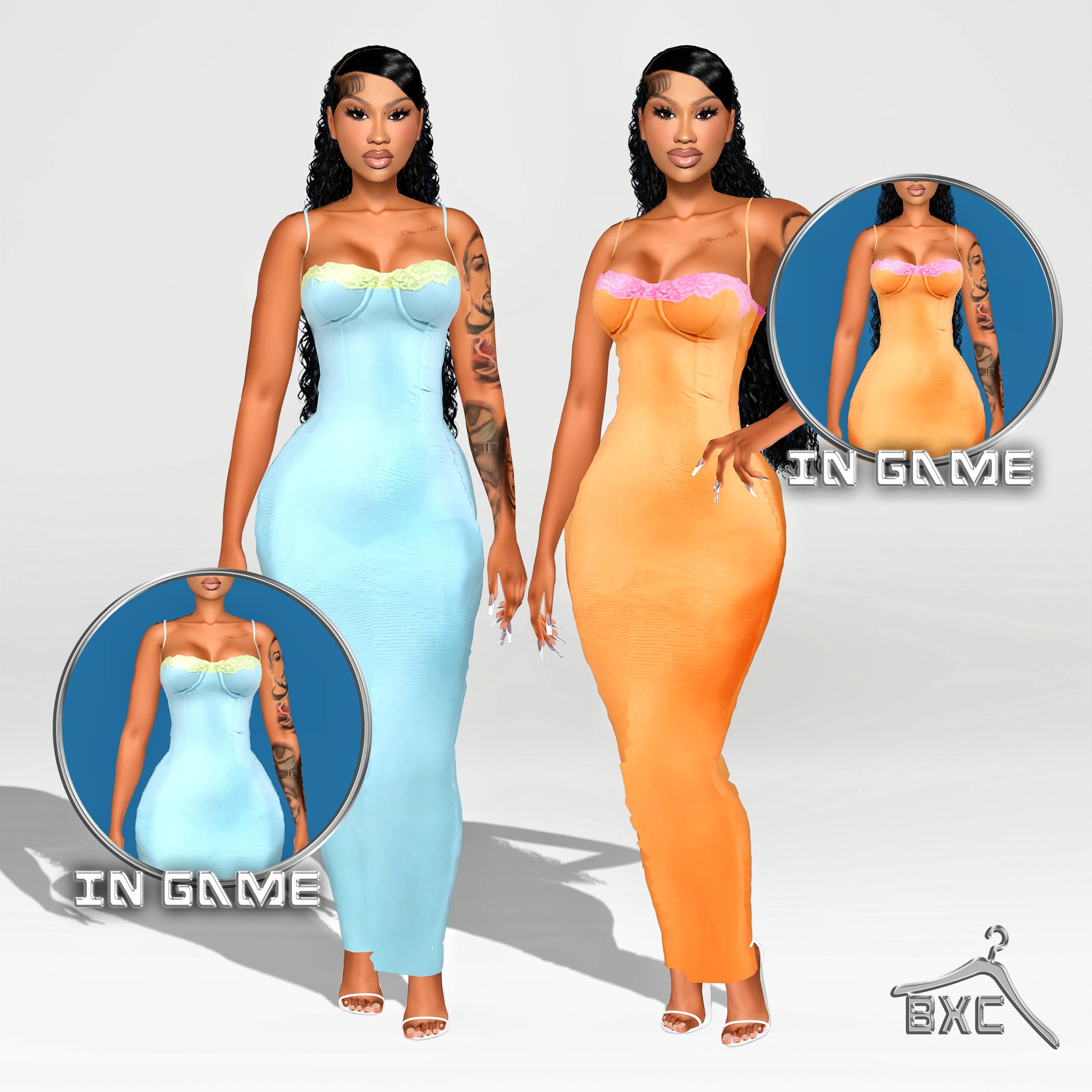 Платье - AIZA POWDER CONTRAST MAXI DRESS для Симс 4. Скачать мод