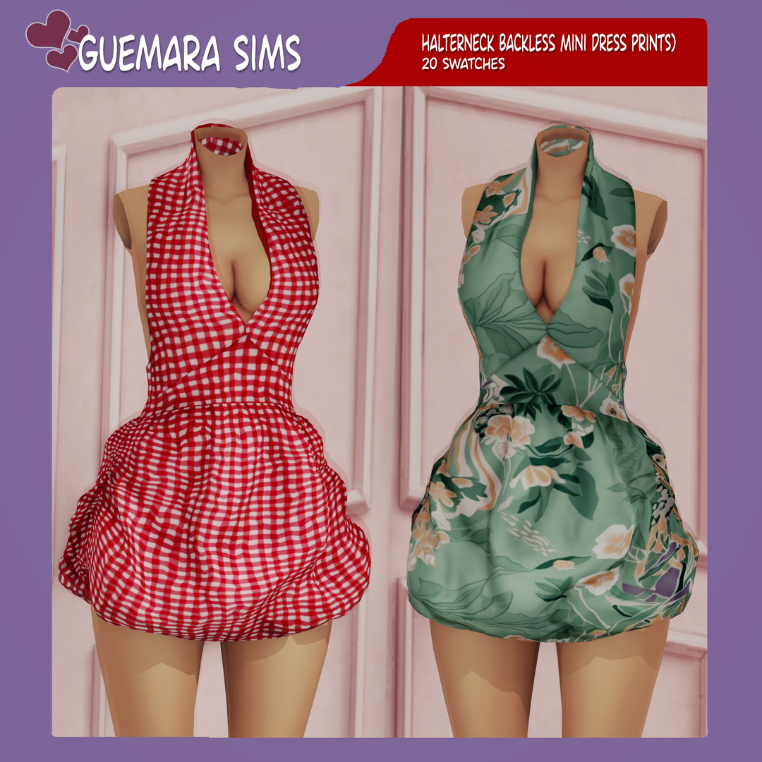 Платье - Halterneck Backless Mini Dress  для Симс 4. Скачать мод