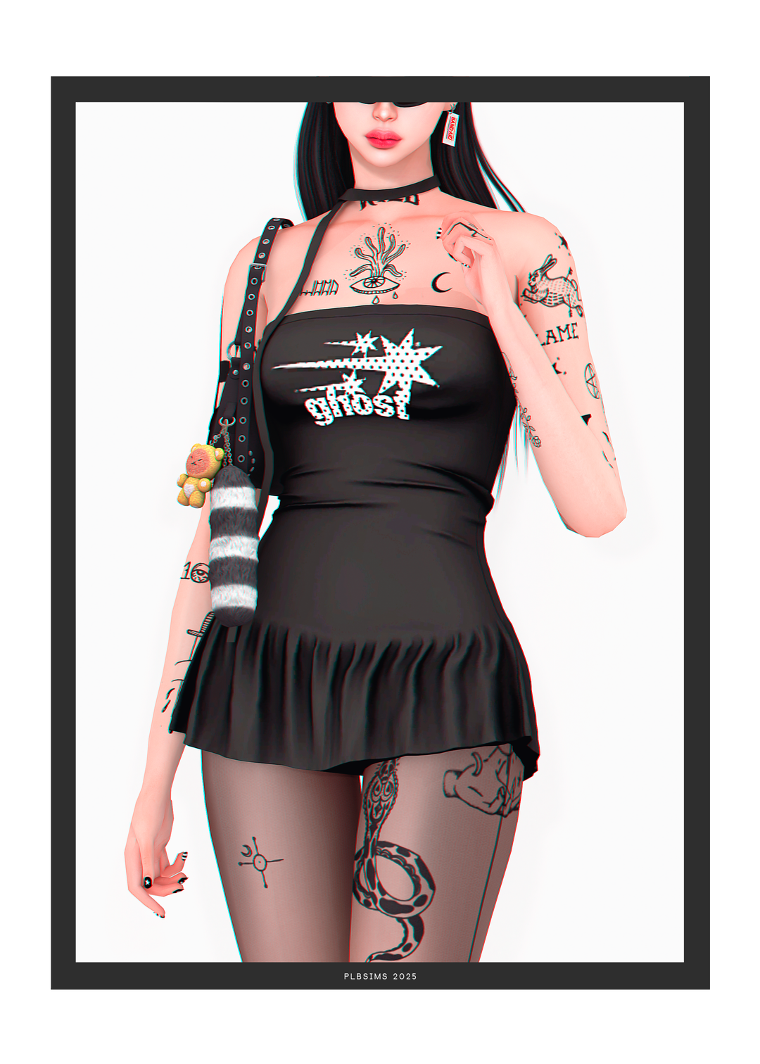 Платье - Painting y2k mini Dress для Симс 4. Скачать мод