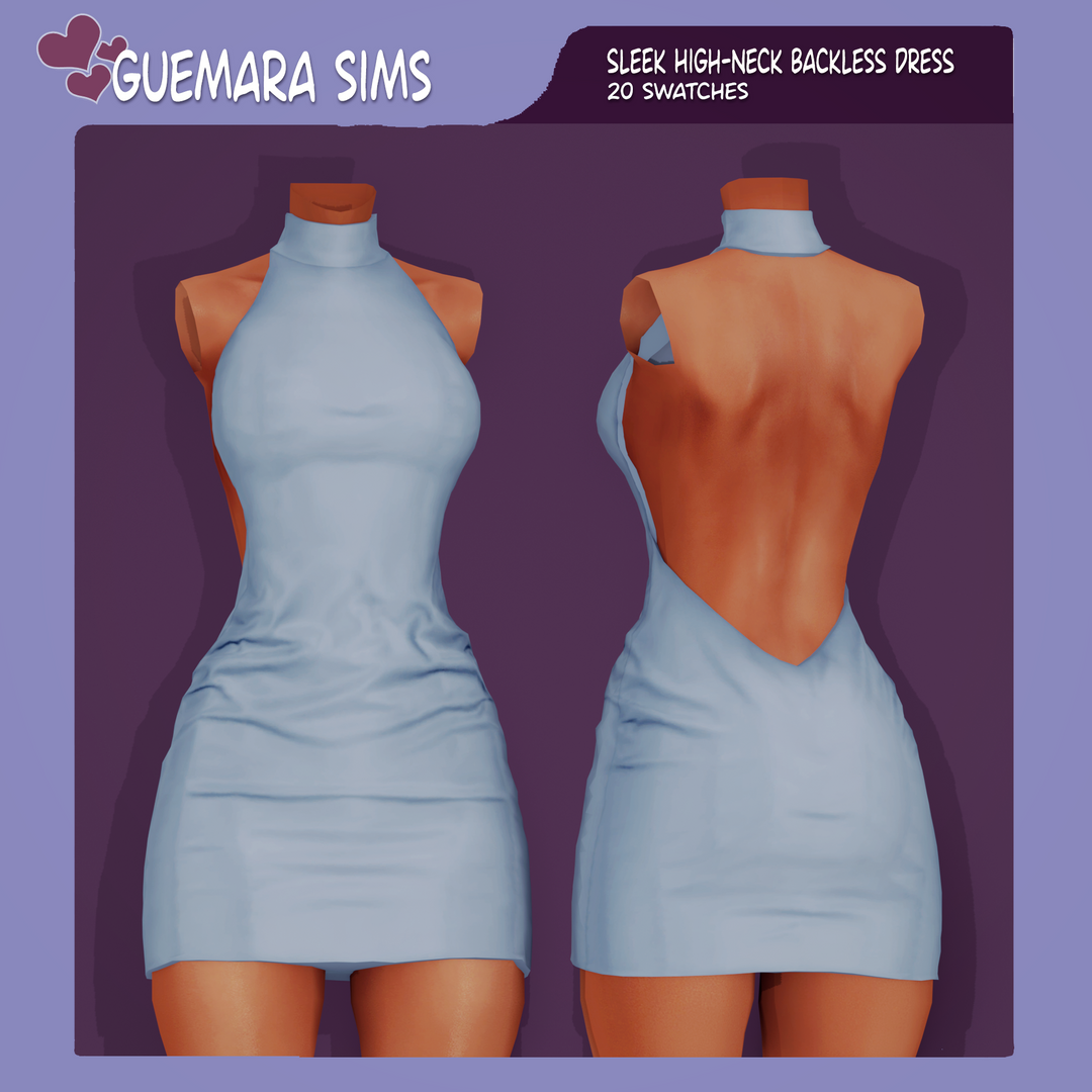 Платье - Sleek High-Neck Backless Dress  для Симс 4. Скачать мод