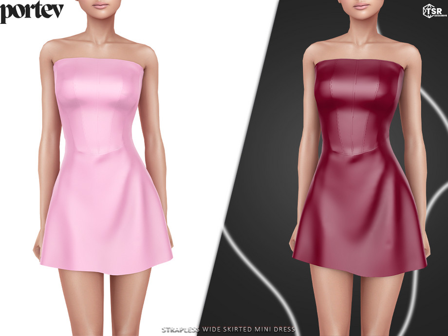 Платье - Strapless Wide Skirted Mini Dress для Симс 4. Скачать мод
