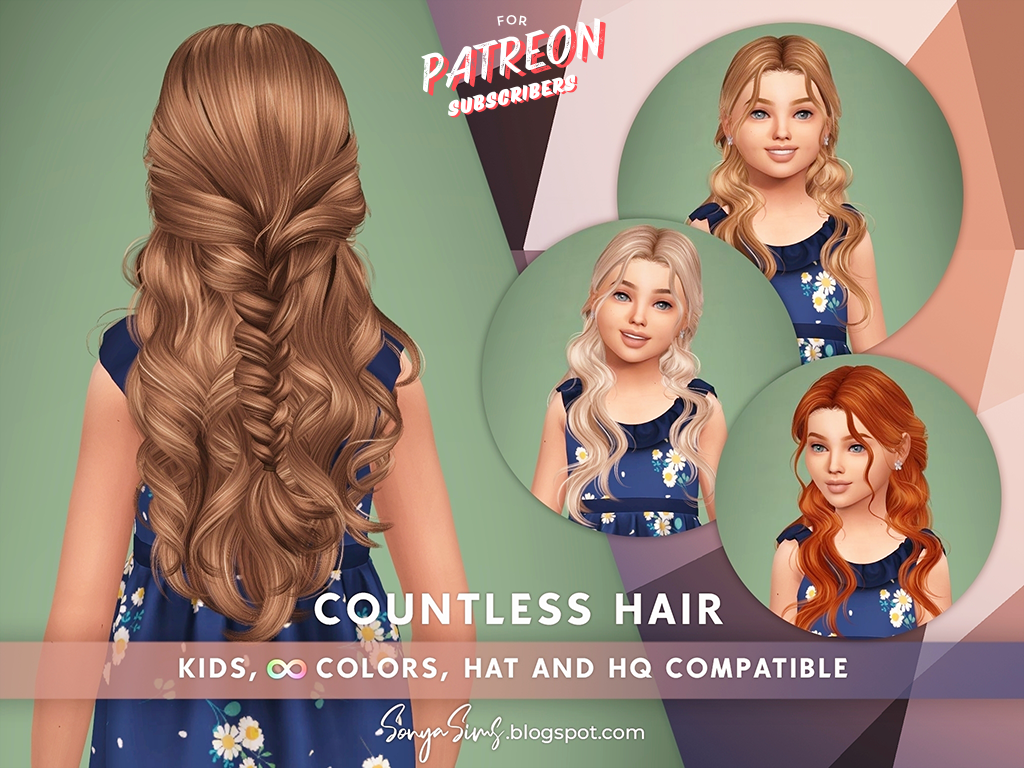 🌼Прическа для девочек - Countless Hair (Bangs) KIDS для Симс 4. Скачать мод