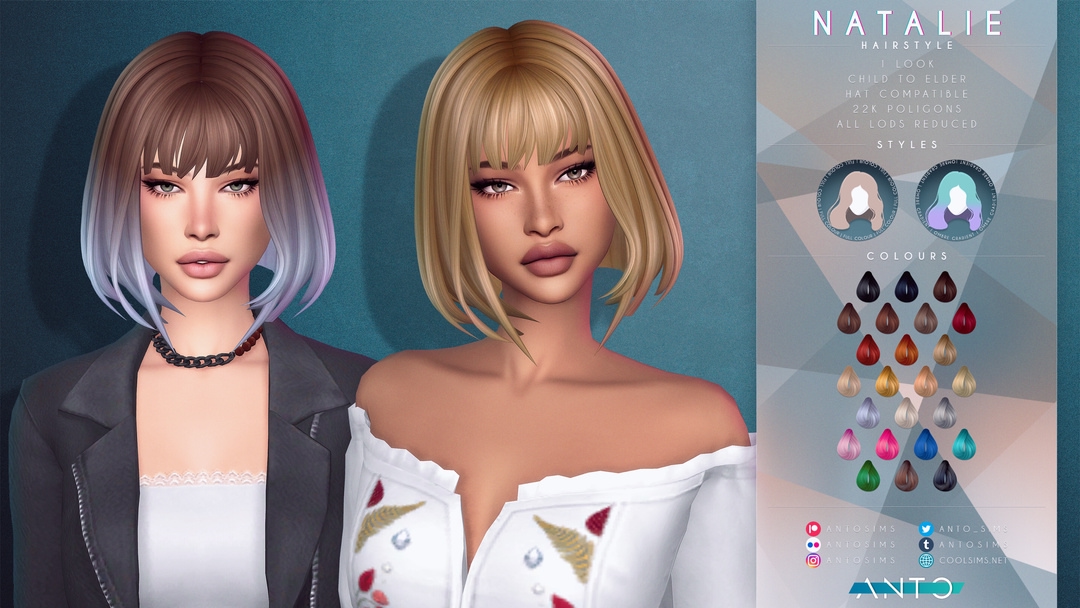 Прическа - Natalie Hairstyle (Maxis Match) для Симс 4. Скачать мод