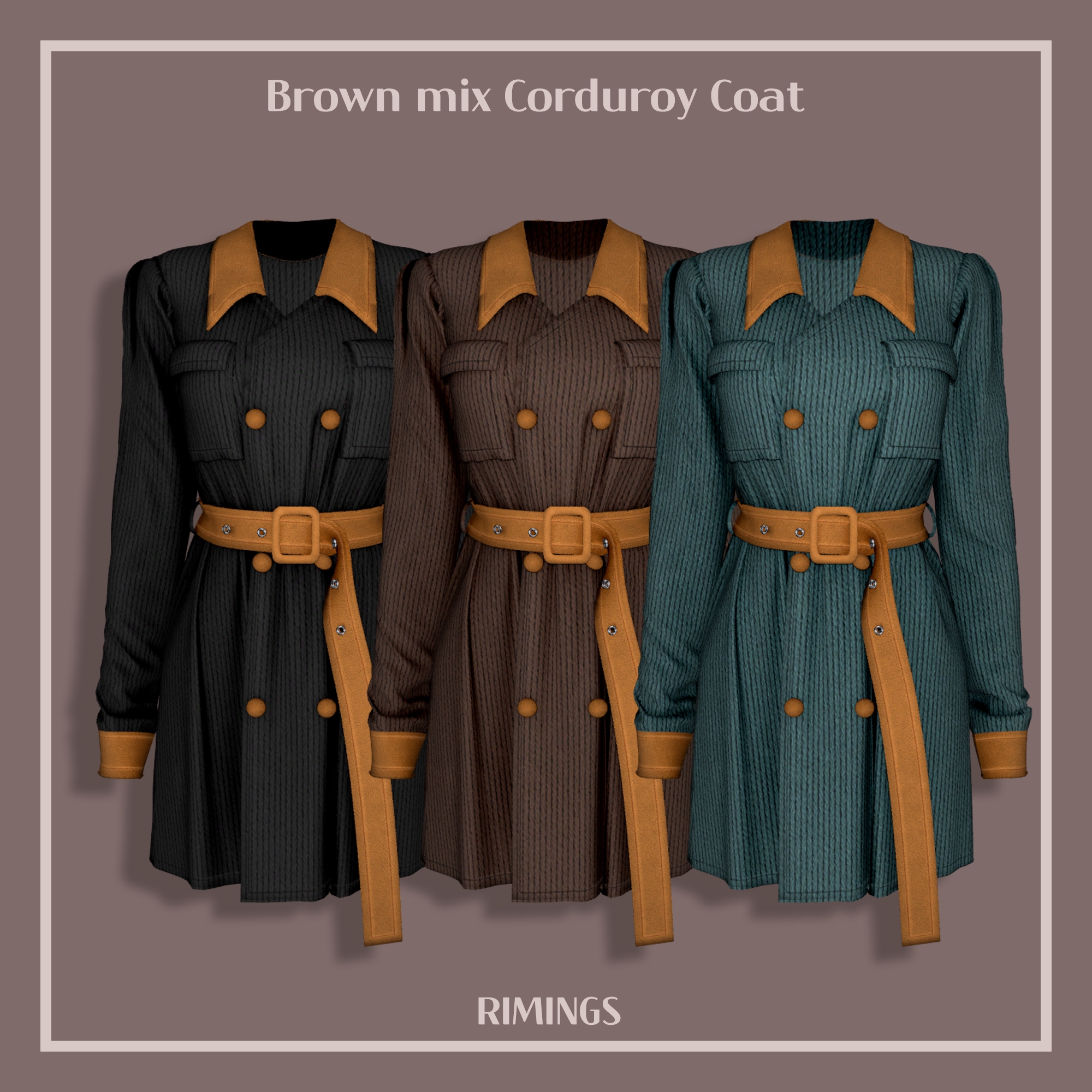 [RIMINGS] Brown mix Corduroy Coat для Симс 4. Скачать мод