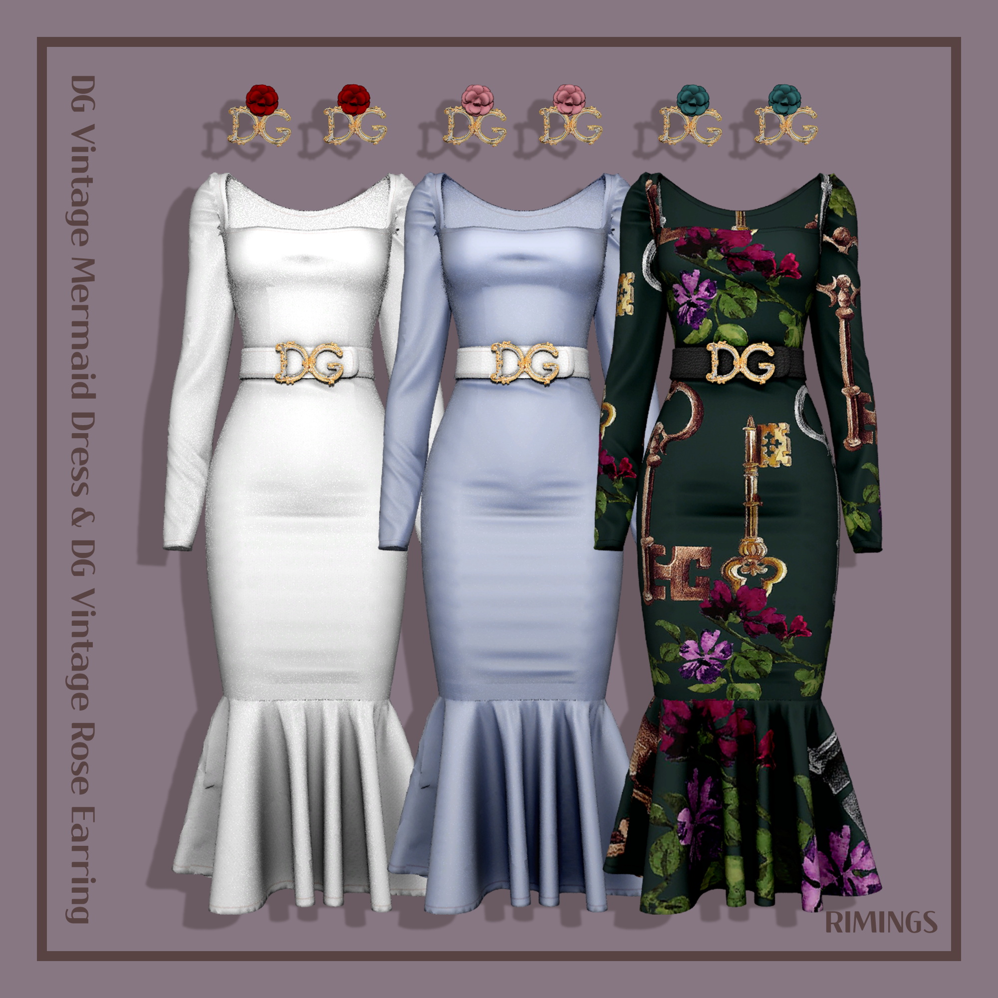 [RIMINGS] DG Vintage Mermaid Dress  для Симс 4. Скачать мод