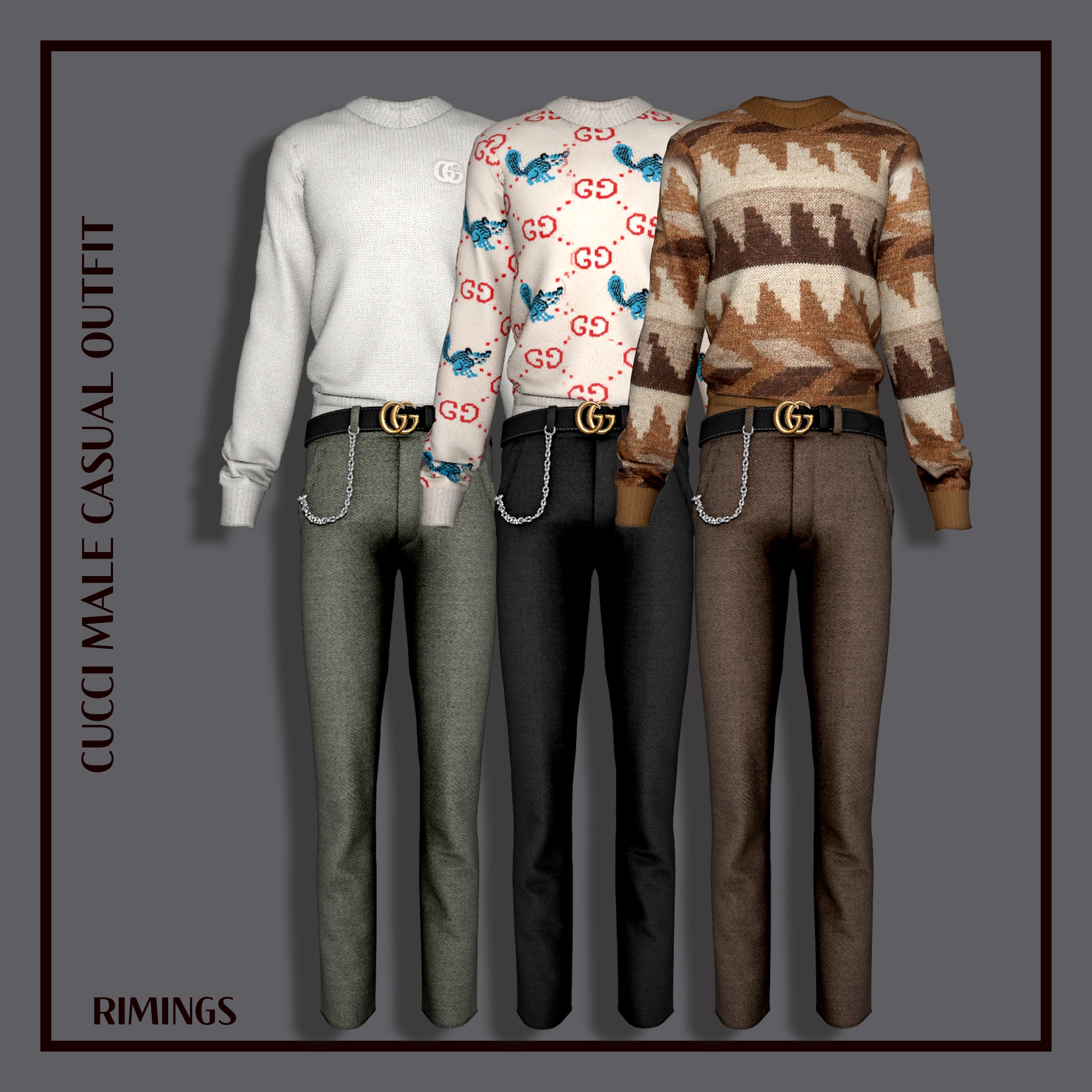 [RIMINGS] Gucci Male Casual Outfit для Симс 4. Скачать мод
