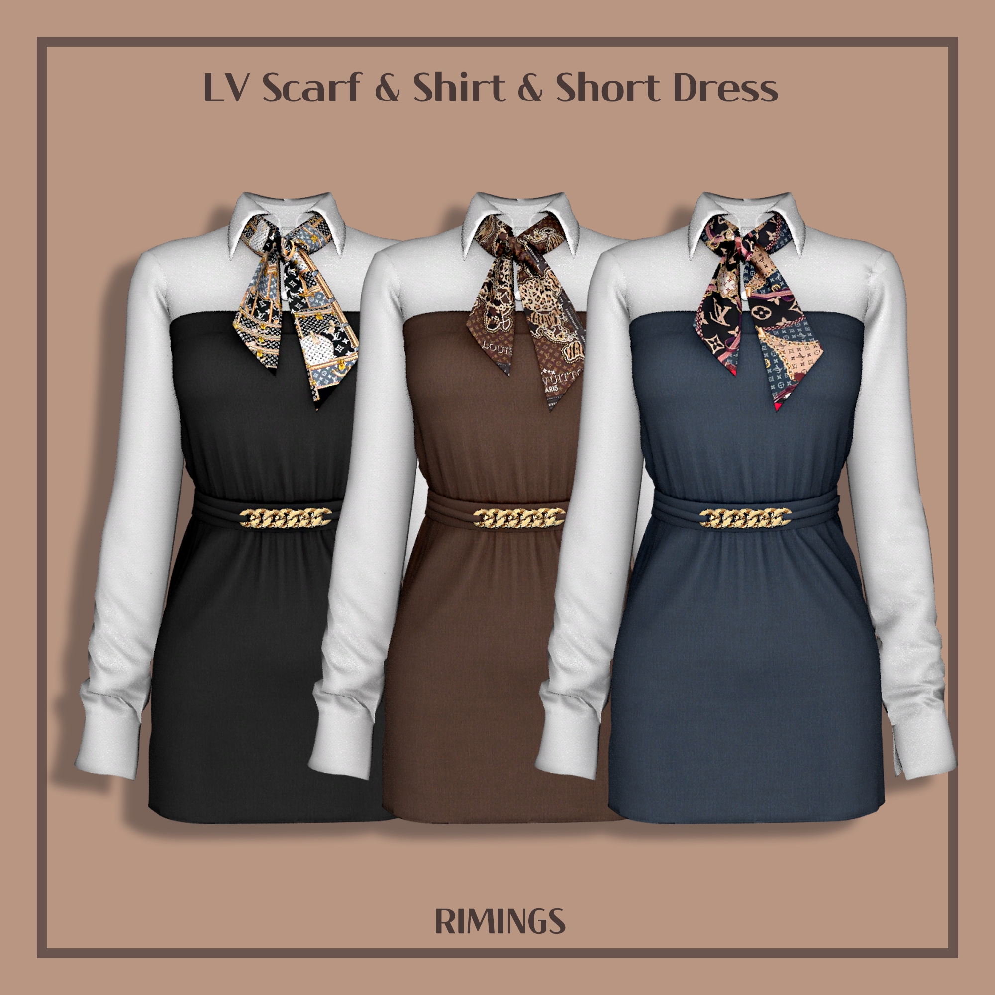 [RIMINGS] LV Scarf & Shirt & Short Dress для Симс 4. Скачать мод