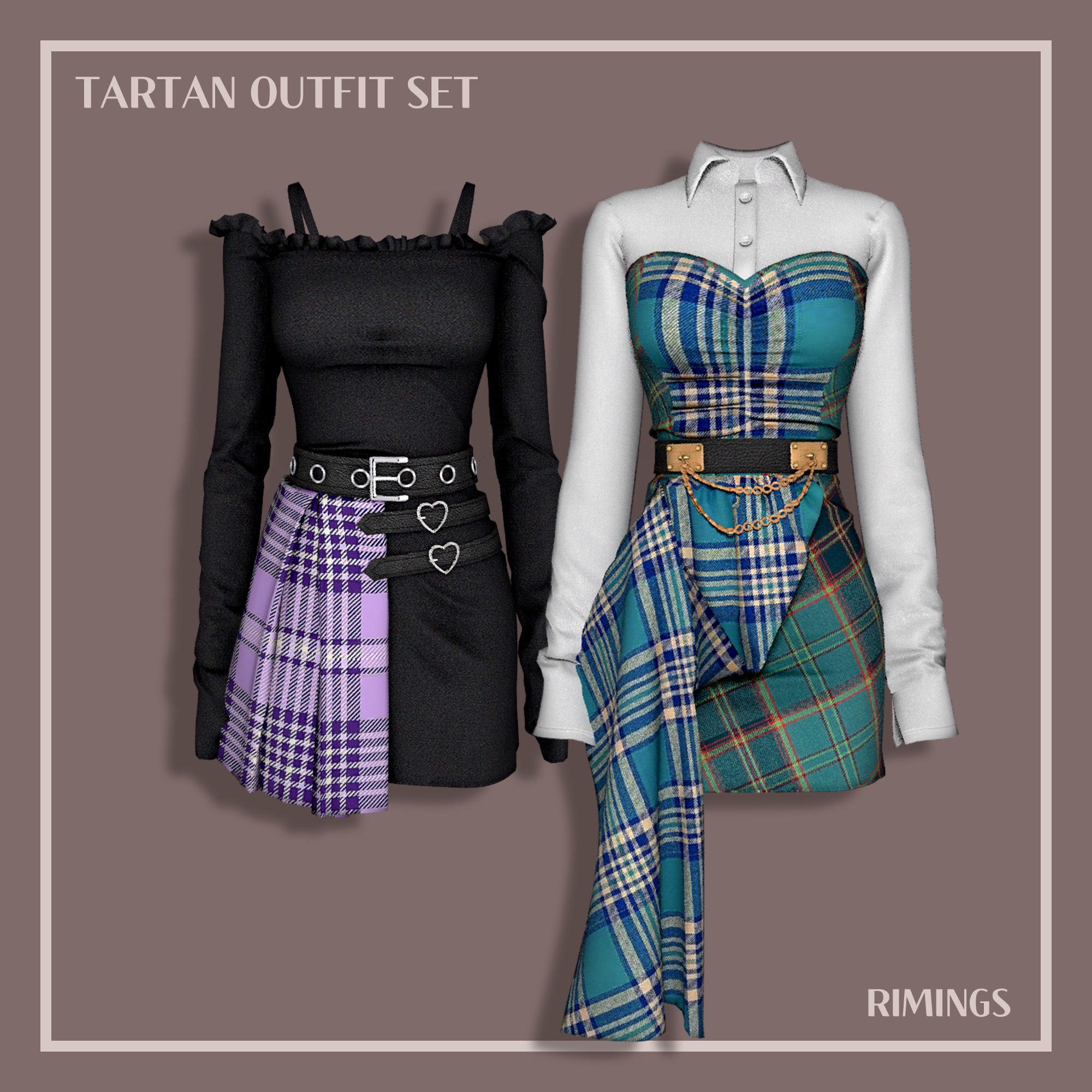 [RIMINGS] Tartan Outfit Set для Симс 4. Скачать мод