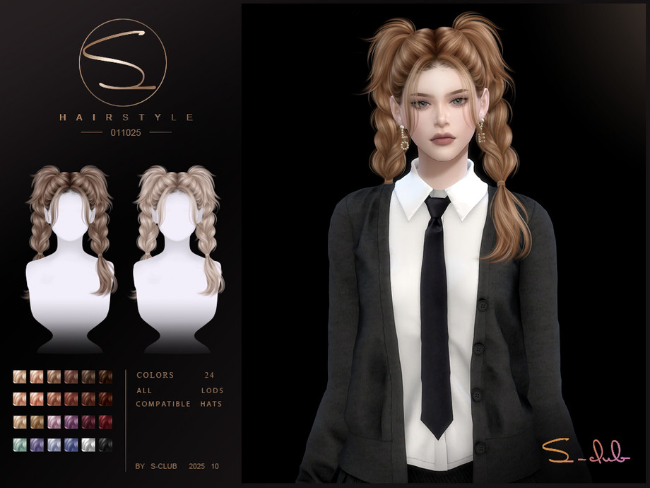 S-Club 011025 Doublebraids Hairstyle для Симс 4. Скачать мод