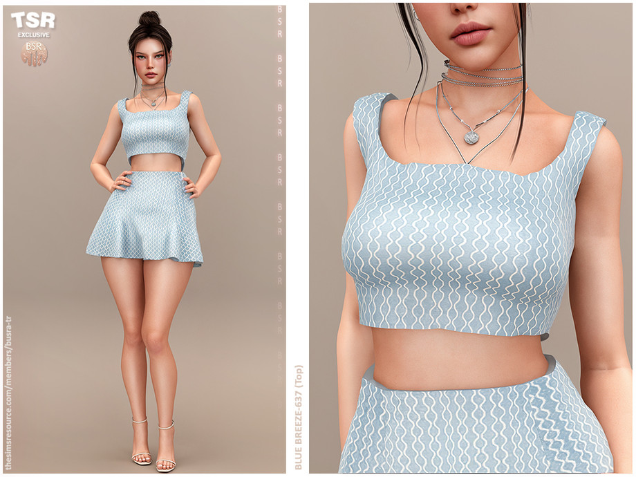Топ и юбка - BLUE BREEZE-637 Top & Skirt для Симс 4. Скачать мод