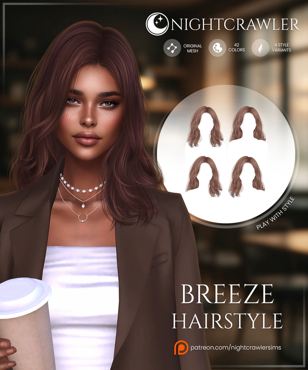 🤎Женская прическа - BREEZE HAIR для Симс 4. Скачать мод