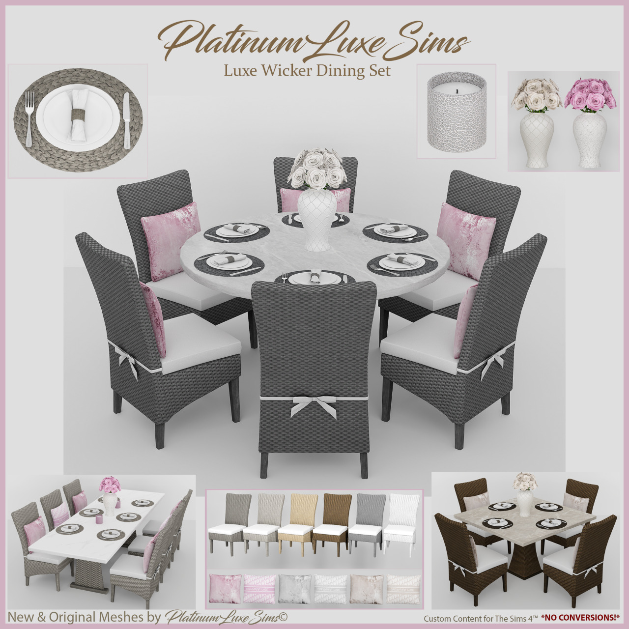 Luxe Wicker Dining Set - platinumluxesims для Симс 4. Скачать мод Картинка мода