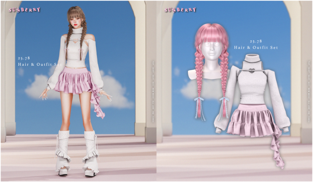 Sunberry - #25.78 Hair & Outfit Set для Симс 4. Скачать мод Картинка мода