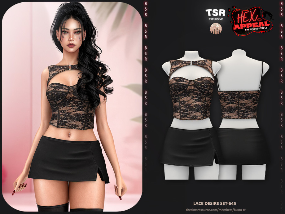 Топ и юбка - Lace Desire Set  для Симс 4. Скачать мод